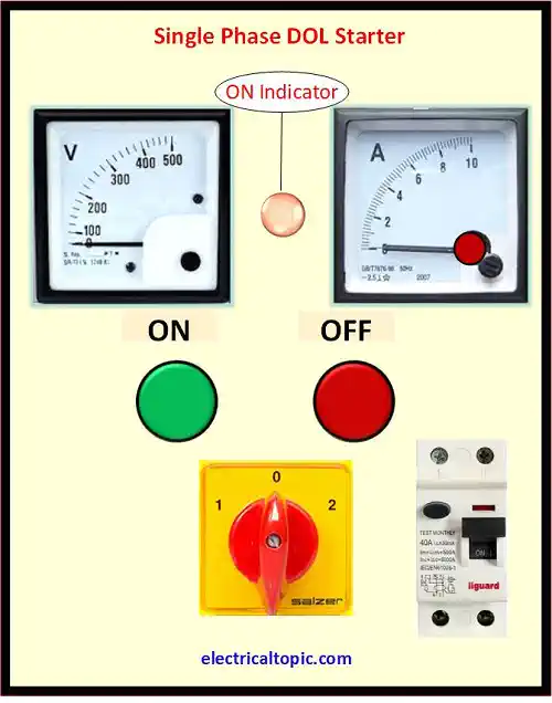 Single Phase DOL Starter: Parts and their functions.
